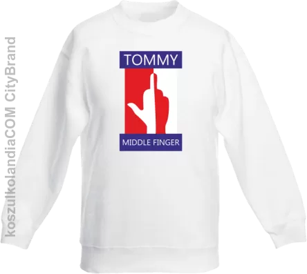 Tommy Middle Finger - Bluza dziecięca standard bez kaptura biała 