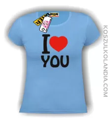 I love you-kocham Cię -koszulka damska błękitna