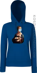 Dama z Gronostajem w okresie pandemii koronawirusa - bluza damska z kapturem niebieska