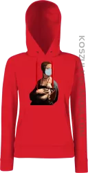 Dama z Gronostajem w okresie pandemii koronawirusa - bluza damska z kapturem czerwona