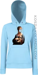 Dama z Gronostajem w okresie pandemii koronawirusa - bluza damska z kapturem błękitna