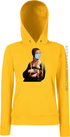 Dama z Gronostajem w okresie pandemii koronawirusa - bluza damska z kapturem żółta