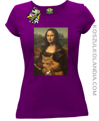 Mona Lisa z kotem - Koszulka damska fiolet 