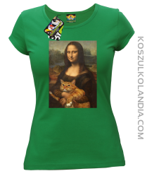 Mona Lisa z kotem - Koszulka damska zielona 