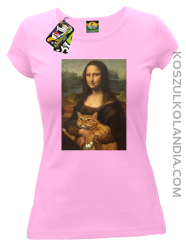 Mona Lisa z kotem - Koszulka damska jasny róż 