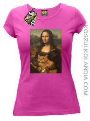 Mona Lisa z kotem - Koszulka damska fuchsia 