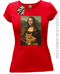 Mona Lisa z kotem - Koszulka damska czerwona 