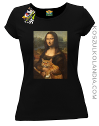 Mona Lisa z kotem - Koszulka damska czarna 