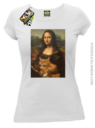 Mona Lisa z kotem - Koszulka damska biała