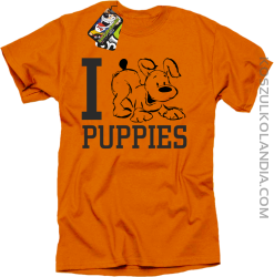 I love puppies - kocham szczeniaki - Koszulka męska pomarańcz