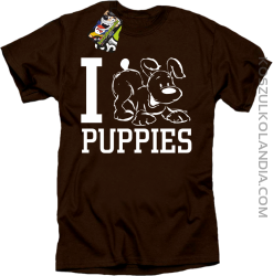 I love puppies - kocham szczeniaki - Koszulka męska brąz