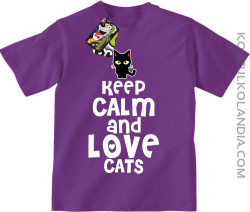 Keep calm and Love Cats Czarny Kot Filuś - Koszulka dziecięca fiolet 