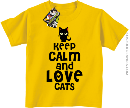 Keep calm and Love Cats Czarny Kot Filuś - Koszulka dziecięca żółta 