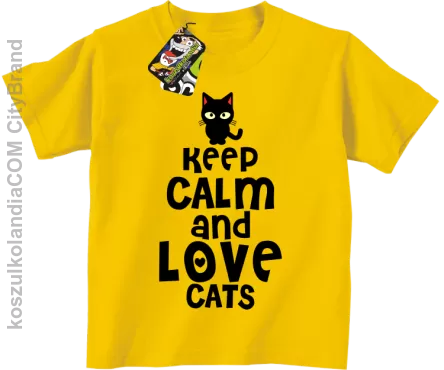 Keep calm and Love Cats Czarny Kot Filuś - Koszulka dziecięca żółta 