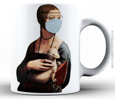 Dama z gronostajem w obliczu pandemii koronawirusa - kubek na kawę