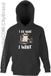 I do what I want Cat with glasses - bluza dziecięca z kapturem czarna