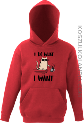 I do what I want Cat with glasses - bluza dziecięca z kapturem czerwona