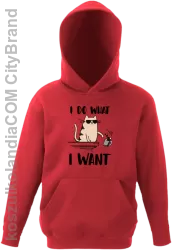 I do what I want Cat with glasses - bluza dziecięca z kapturem czerwona