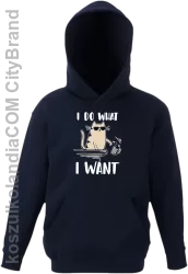 I do what I want Cat with glasses - bluza dziecięca z kapturem granatowa