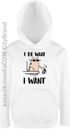 I do what I want Cat with glasses - bluza dziecięca z kapturem biała