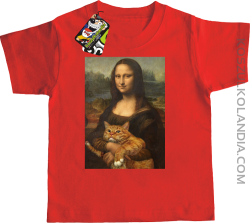 Mona Lisa z kotem - Koszulka dziecięca czerwona 