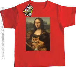 Mona Lisa z kotem - Koszulka dziecięca czerwona 