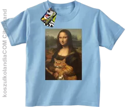 Mona Lisa z kotem - Koszulka dziecięca błękitna 