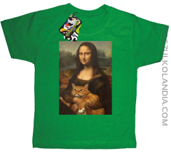 Mona Lisa z kotem - Koszulka dziecięca zielona 