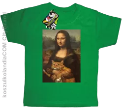 Mona Lisa z kotem - Koszulka dziecięca zielona 