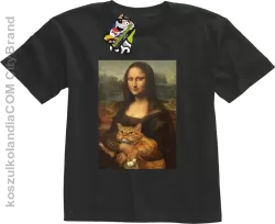 Mona Lisa z kotem - Koszulka dziecięca czarna 