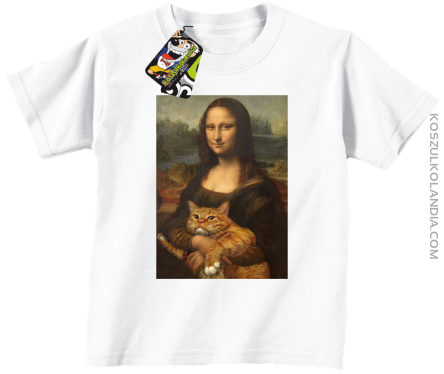 Mona Lisa z kotem - Koszulka dziecięca biała 