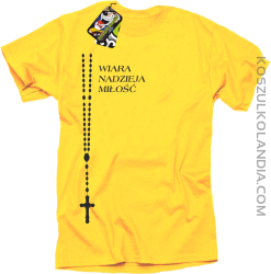 RÓŻANIEC Wiara Nadzieja Miłość - Koszulka męska żółta 