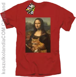 Mona Lisa z kotem - koszulka męska czerwona 