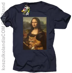 Mona Lisa z kotem - koszulka męska granatowa 