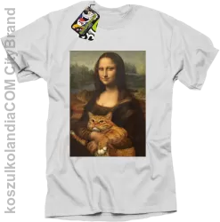 Mona Lisa z kotem - koszulka męska biała 