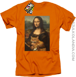 Mona Lisa z kotem - koszulka męska pomarańczowa 