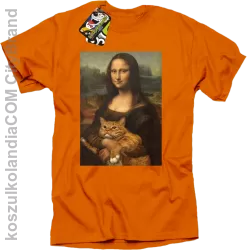 Mona Lisa z kotem - koszulka męska pomarańczowa 