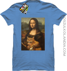 Mona Lisa z kotem - koszulka męska błękitna 