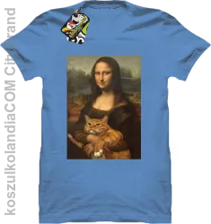 Mona Lisa z kotem - koszulka męska błękitna 