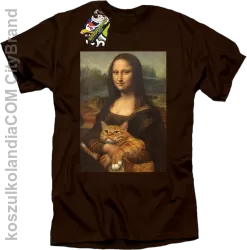 Mona Lisa z kotem - koszulka męska brązowa 