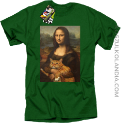 Mona Lisa z kotem - koszulka męska zielona 