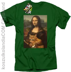 Mona Lisa z kotem - koszulka męska zielona 