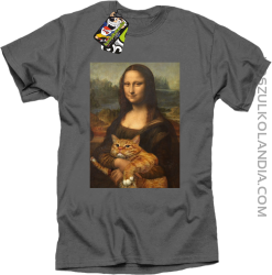 Mona Lisa z kotem - koszulka męska szara 