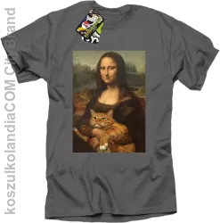 Mona Lisa z kotem - koszulka męska szara 