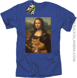 Mona Lisa z kotem - koszulka męska niebieska 
