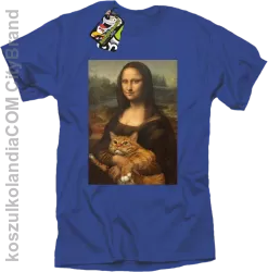 Mona Lisa z kotem - koszulka męska niebieska 