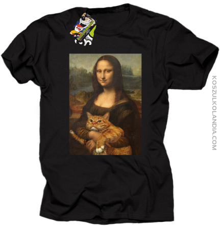 Mona Lisa z kotem - koszulka męska czarna 