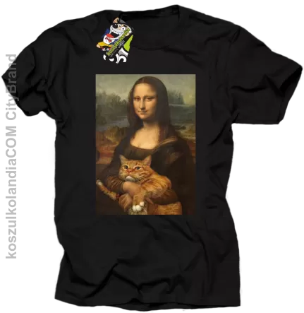 Mona Lisa z kotem - koszulka męska czarna 