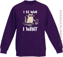 I do what I want Cat with glasses - bluza dziecięca standard bez kaptura fioletowa