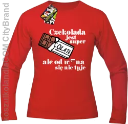 Czekolada jest super ale od wina się nie tyje - Longsleeve męski czerwony 